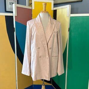 “House of Harlow 1960” pink brocade double breasted jacket w/ covered buttons